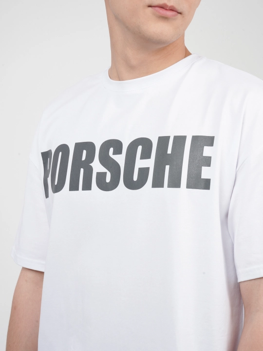Uniseks oversize futbolka, qisqa yengli, printli, yoz va kuz uchun — PORSCHE