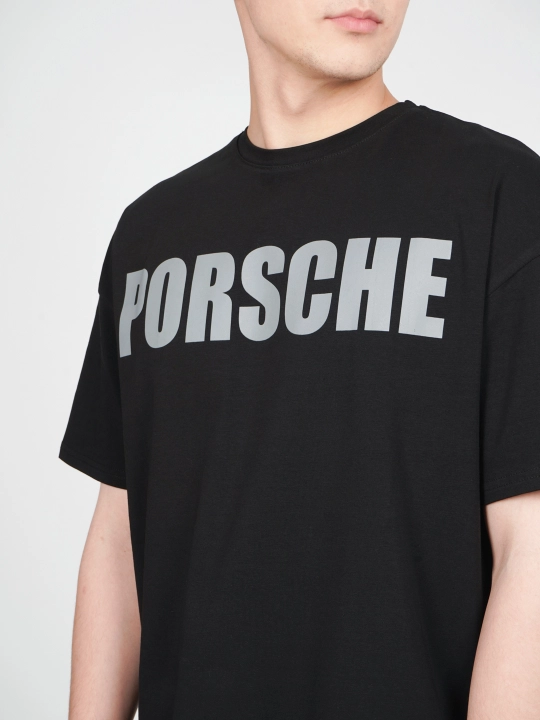 Uniseks oversize futbolka, qisqa yengli, printli, yoz va kuz uchun — PORSCHE