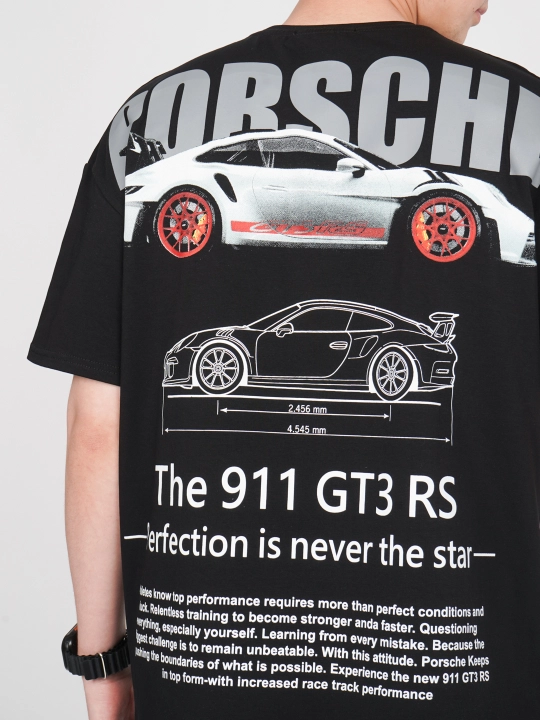 Uniseks oversize futbolka, qisqa yengli, printli, yoz va kuz uchun — PORSCHE