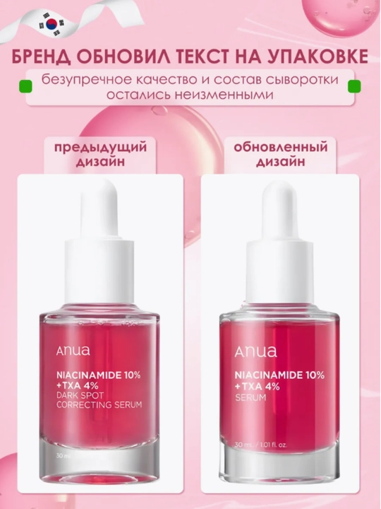 Qarishga qarshi namlovchi oziqlantiruvchi yuz zardob Anua, TXA, 30 ml