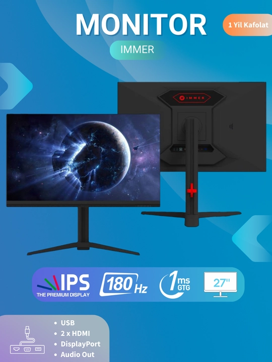 IMMER 27MB777 27" monitor, tekis, USB+2xHDMI+DP+audio, MiniLED IPS, 180Gts, QHD - 