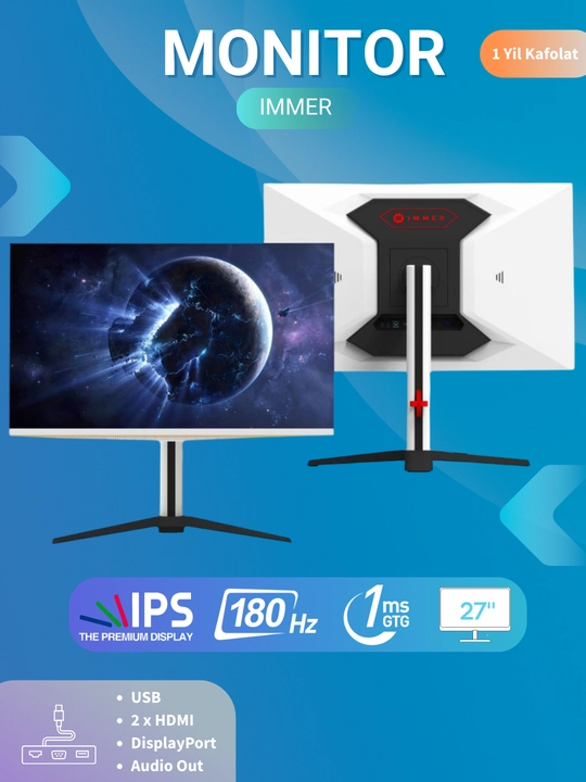 IMMER 27MB777 27" monitor, tekis, USB+2xHDMI+DP+audio, MiniLED IPS, 180Gts, QHD - 