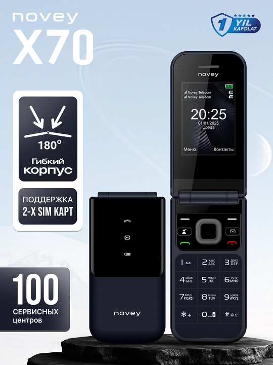 Novey X70 mobil telefon-raskladushka, 2 SIM, kamerasiz, knopkali