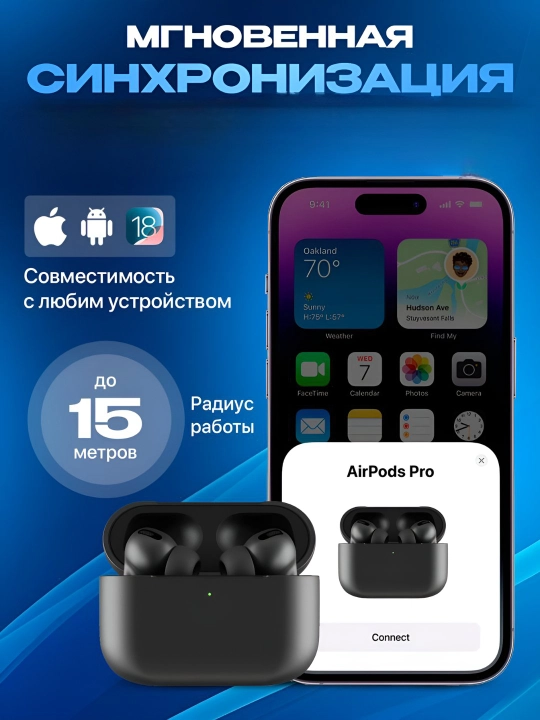 Simsiz Bluetooth quloqchin Pods Pro 2, sensorli, TWS, iPhone va Android uchun