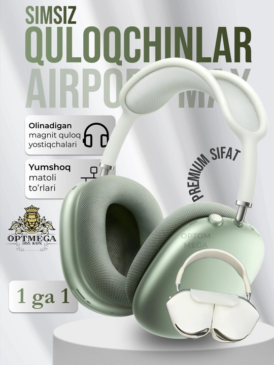 Simsiz quloqchinlar AI Max, 2, 2025 Bluetooth 5.1, to'liq o'lchamli mikrofonli Pods Max