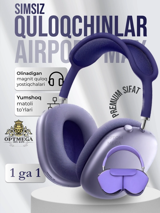 Simsiz quloqchinlar AI Max, 2, 2025 Bluetooth 5.1, to'liq o'lchamli mikrofonli Pods Max