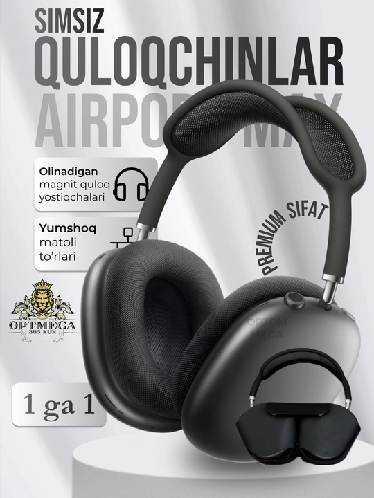 Simsiz quloqchinlar AI Max, 2, 2025 Bluetooth 5.1, to'liq o'lchamli mikrofonli Pods Max