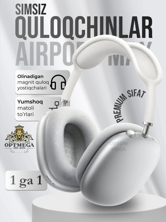 Simsiz quloqchinlar AI Max, 2, 2025 Bluetooth 5.1, to'liq o'lchamli mikrofonli Pods Max