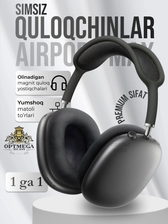 Simsiz quloqchinlar AI Max, 2, 2025 Bluetooth 5.1, to'liq o'lchamli mikrofonli Pods Max