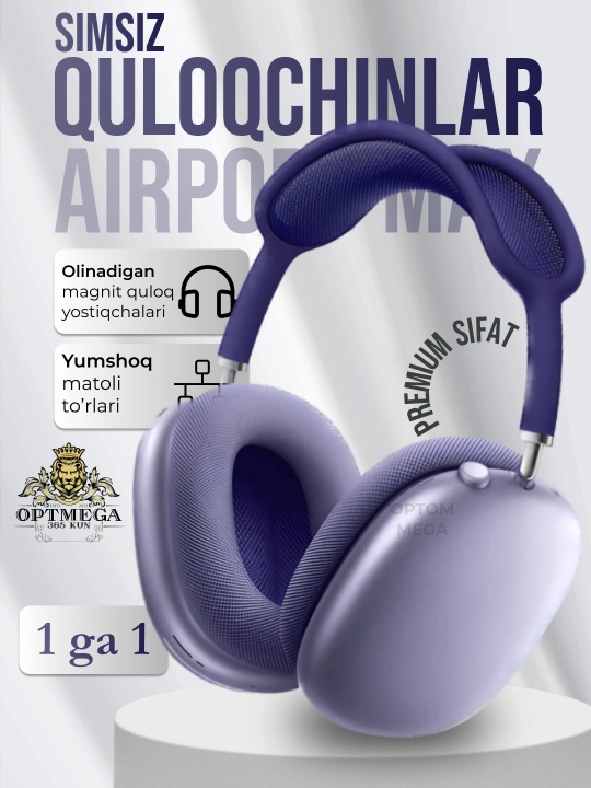 Simsiz quloqchinlar AI Max, 2, 2025 Bluetooth 5.1, to'liq o'lchamli mikrofonli Pods Max