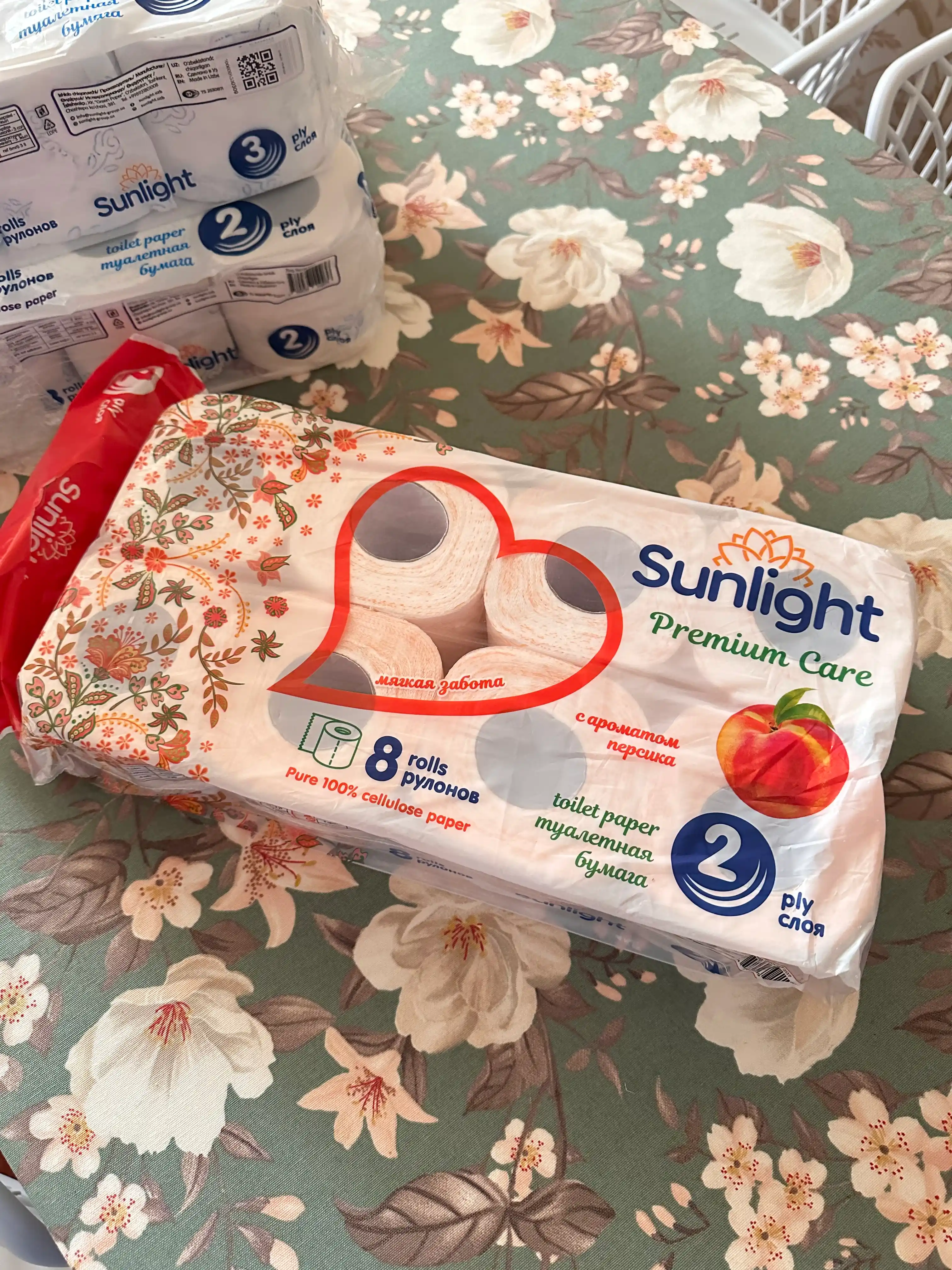 Tualet qog'ozi Sunlight Shaftoli, 3 qatlamli, 8 ta rulon