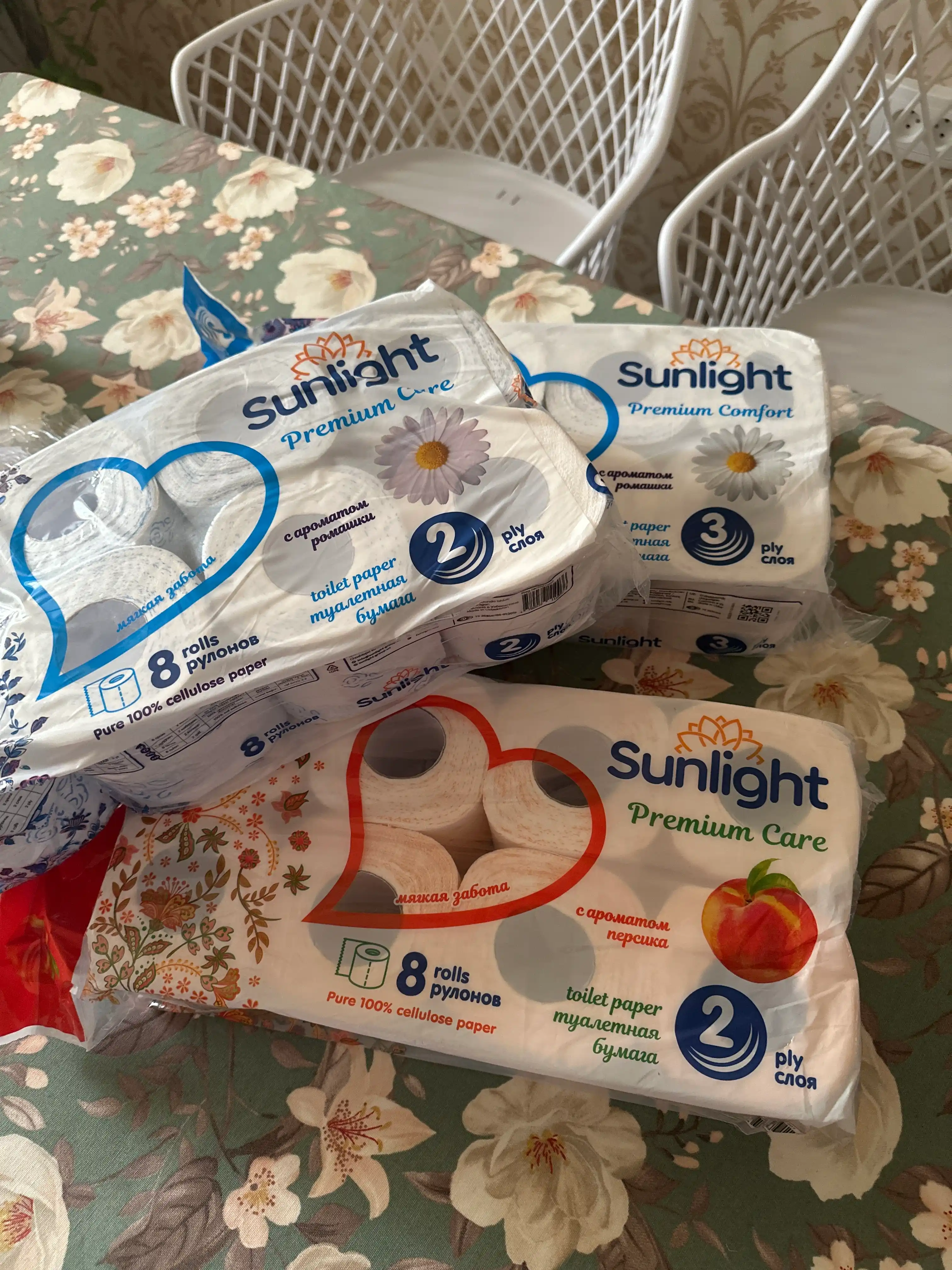 Tualet qog'ozi Sunlight Shaftoli, 3 qatlamli, 8 ta rulon