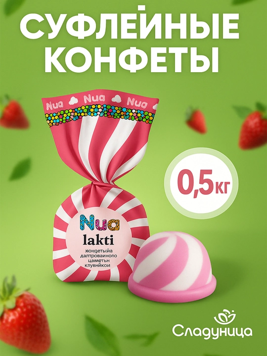 Сладуница - Конфеты Lakti йогурт, клубника и сливки, 500 г - 