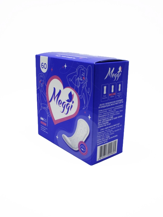 Har kun uchun kundalik prokladkalar Meggi Panty Soft, 2 tomchi, 60 dona