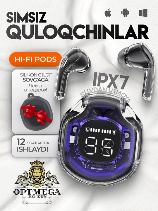 Simsiz quloqchinlar Hi-Fi Pods, sovg‘a g‘ilofi, iPhone va Android uchun, sensorli