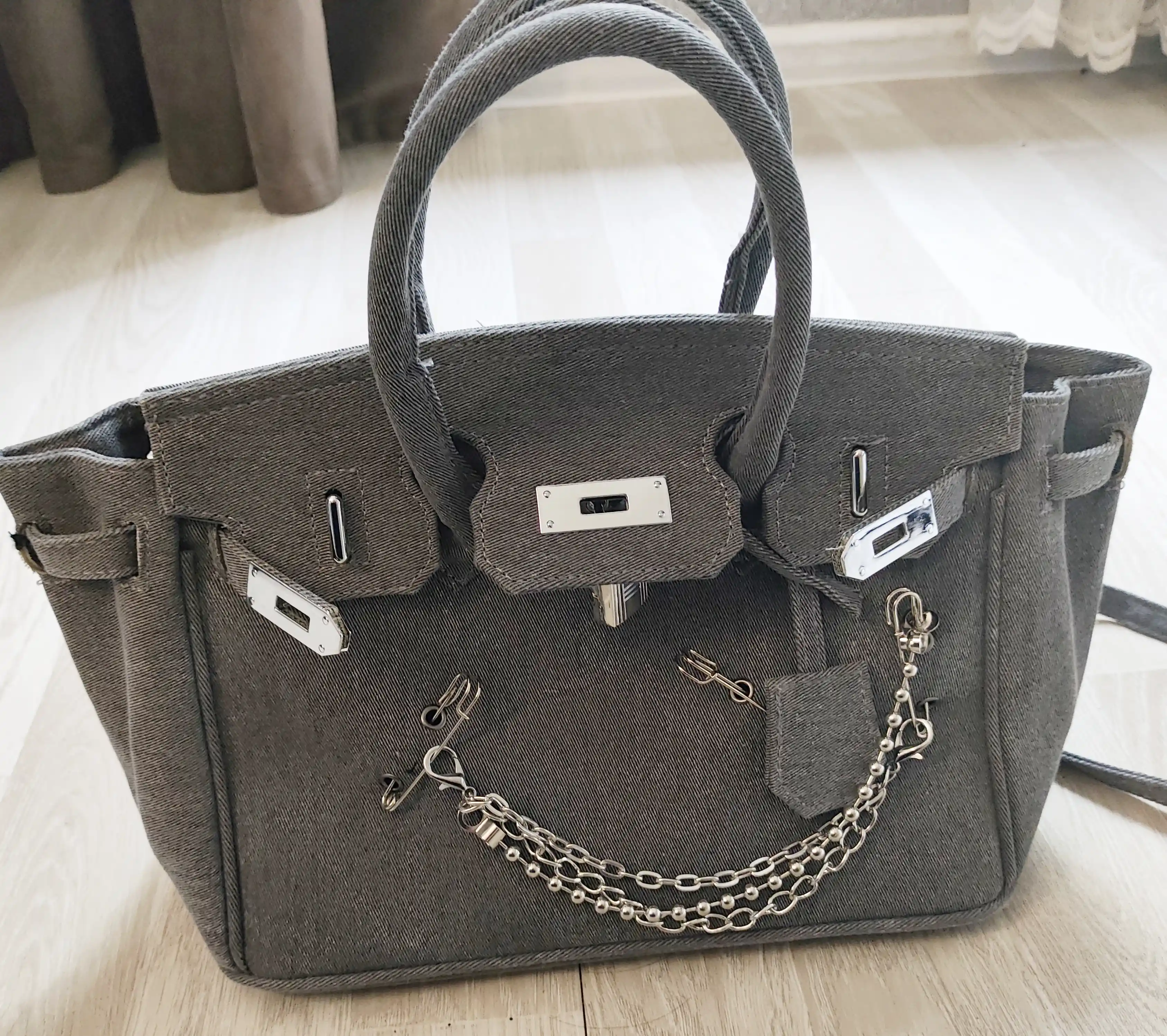 Ayollar uchun Hermes Birkin uslubidagi jinsi sumka, qulfli, yelka orqali, cross-bodi