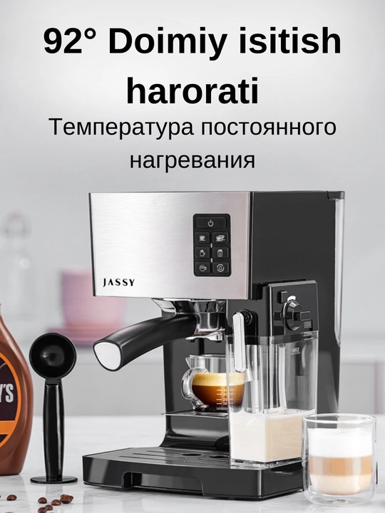 Jassy avtomatik qahva mashinasi, 19 BAR bosim + 1,4 litr, kapuchinatorli qahva qaynatgich