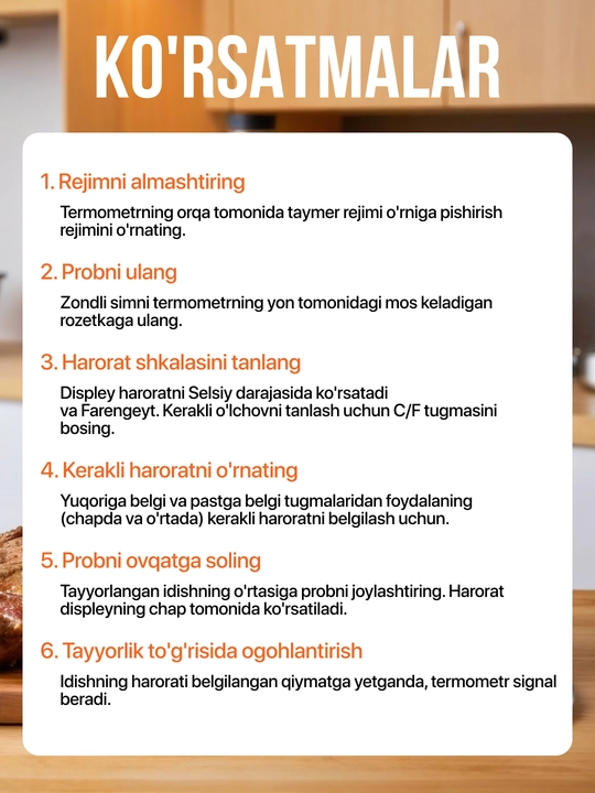 Oshxona elektron termometri, go'sht o'lchagich bilan, oshxona raqamli
