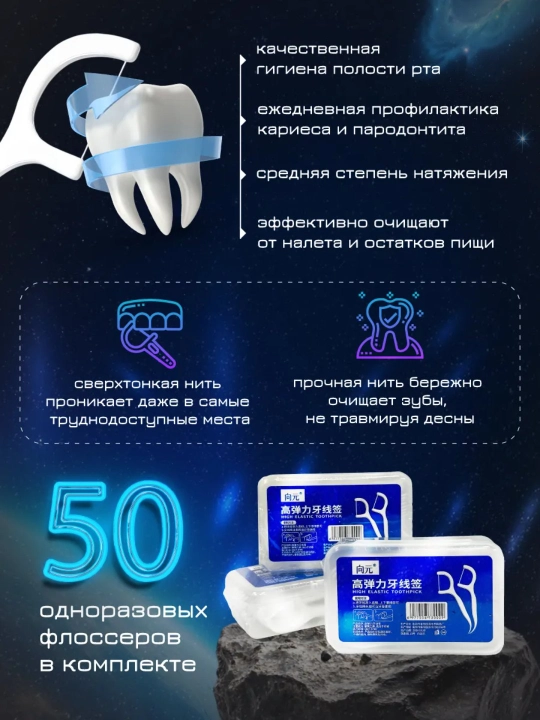 Флоссеры: зубочистки с нитью 50, 150, 250 шт