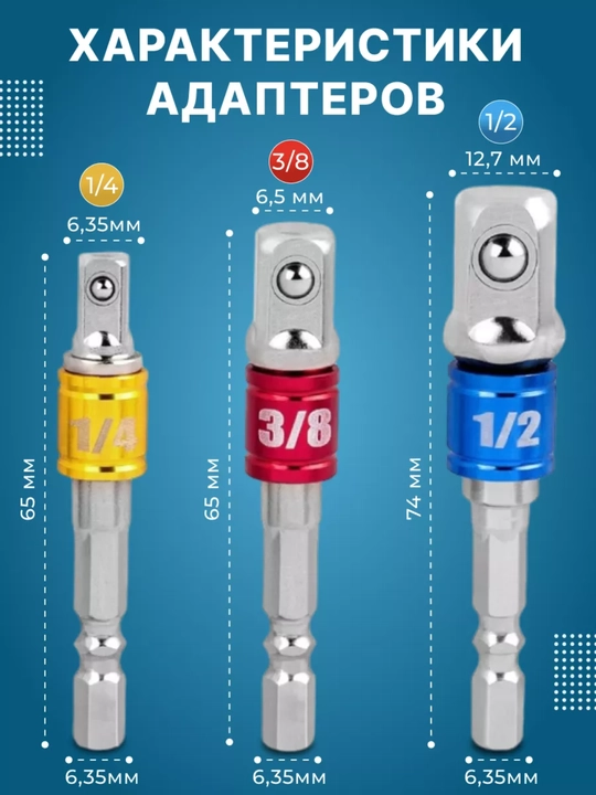 Набор адаптеров для торцевых головок, сталь CR-V, 3 предмета