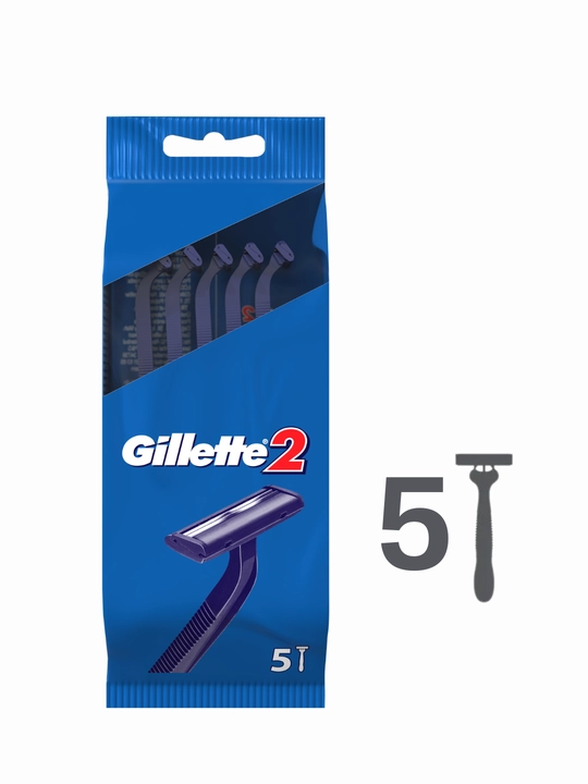 Gillette Одноразовая Мужская Бритва Gillette2, с 2 лезвиями, 5шт, фиксированная головка - 