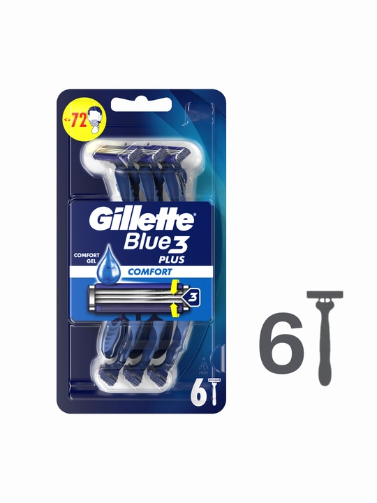 Gillette одноразовая мужская бритва Blue3 Comfort Plus, с 3 лезвиями, 6 шт, плавающая головка - 