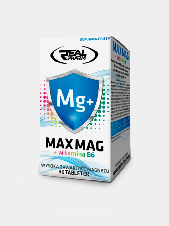 Real Pharm Max Mag + B6 – Magniy B6 vitamin asab tizimi va mushaklar uchun, 90 tabletka