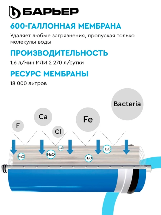 Фильтр для воды под мойку, обратного осмоса, с краном компактный Барьер Профи Осмо 600