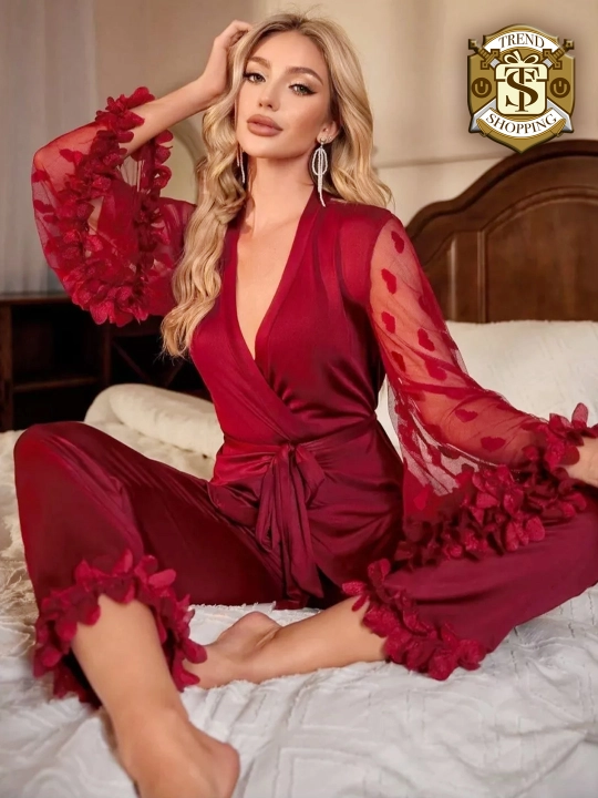 Ipak pijama, 2 tasi 1 da, ayollar uchun xalat va shimlari uy to'plami kostyum