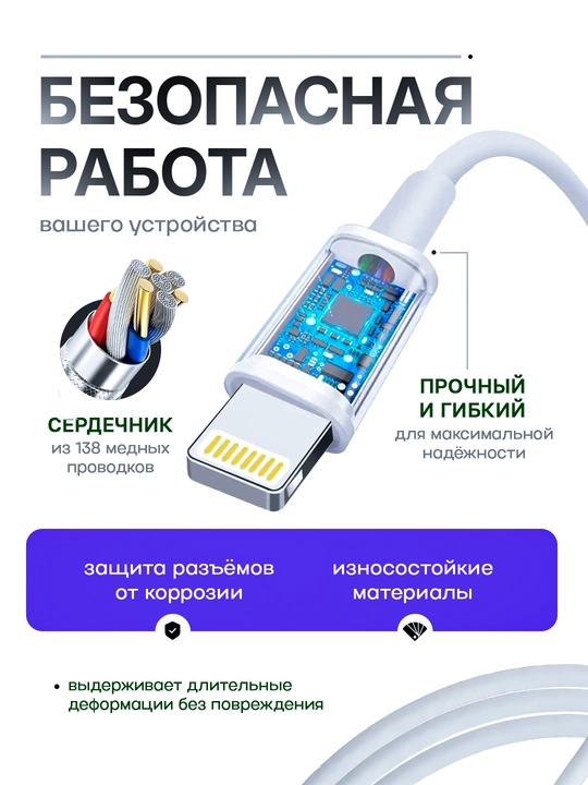 Кабель Type-C - Type-C, Lightning для быстрой зарядки, подходит для Android и iPhone, 1 м