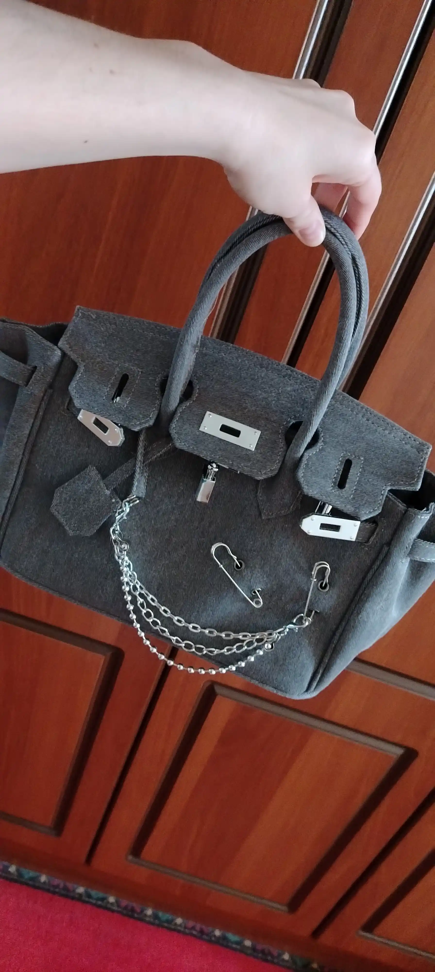 Ayollar uchun Hermes Birkin uslubidagi jinsi sumka, qulfli, yelka orqali, cross-bodi