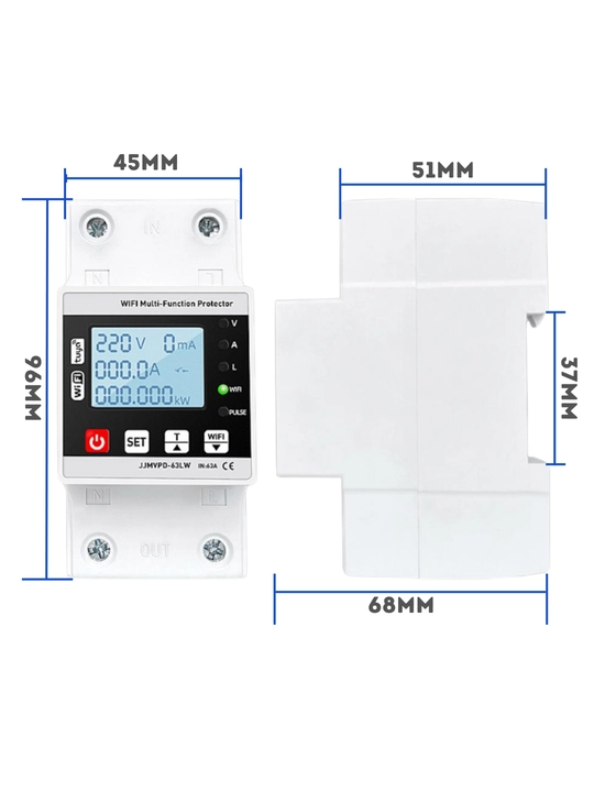 WiFi himoya relesi JJMVPD-80LW 220V 80A, TUYA, displeyli, energiya hisoblagichi bilan
