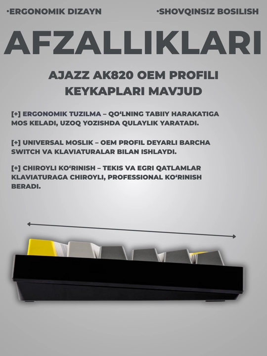 Mexanik O‘yin Klaviaturasi AJAZZ AK820, Simli USB Type-C, 75% 82 Tugmali, Hot-Swap