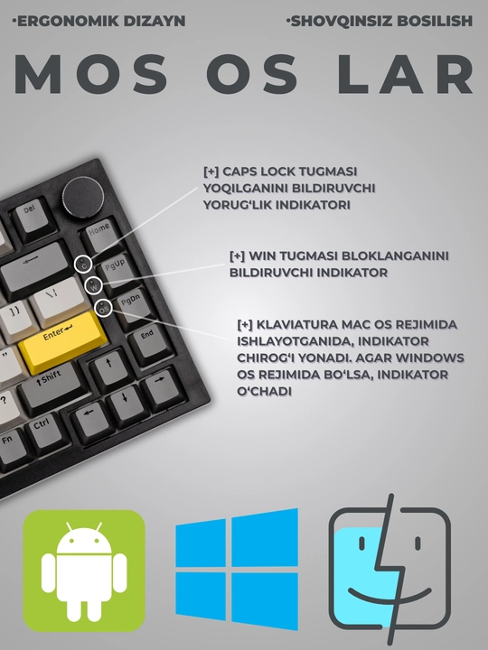 Mexanik O‘yin Klaviaturasi AJAZZ AK820, Simli USB Type-C, 75% 82 Tugmali, Hot-Swap