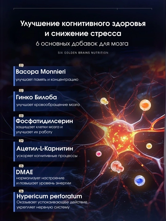 Neuroboost для мозга, стресс и когнитивные функции, Novatio, 50 капсул