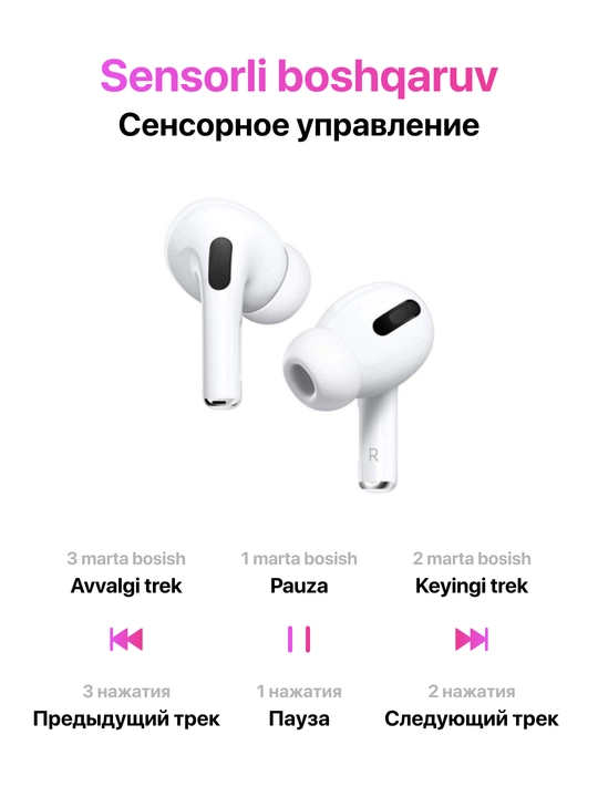 Simsiz quloqchinlar "Pods pro 2" sensorli, iPhone va Android uchun