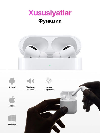 Simsiz quloqchinlar "Pods pro 2" sensorli, iPhone va Android uchun