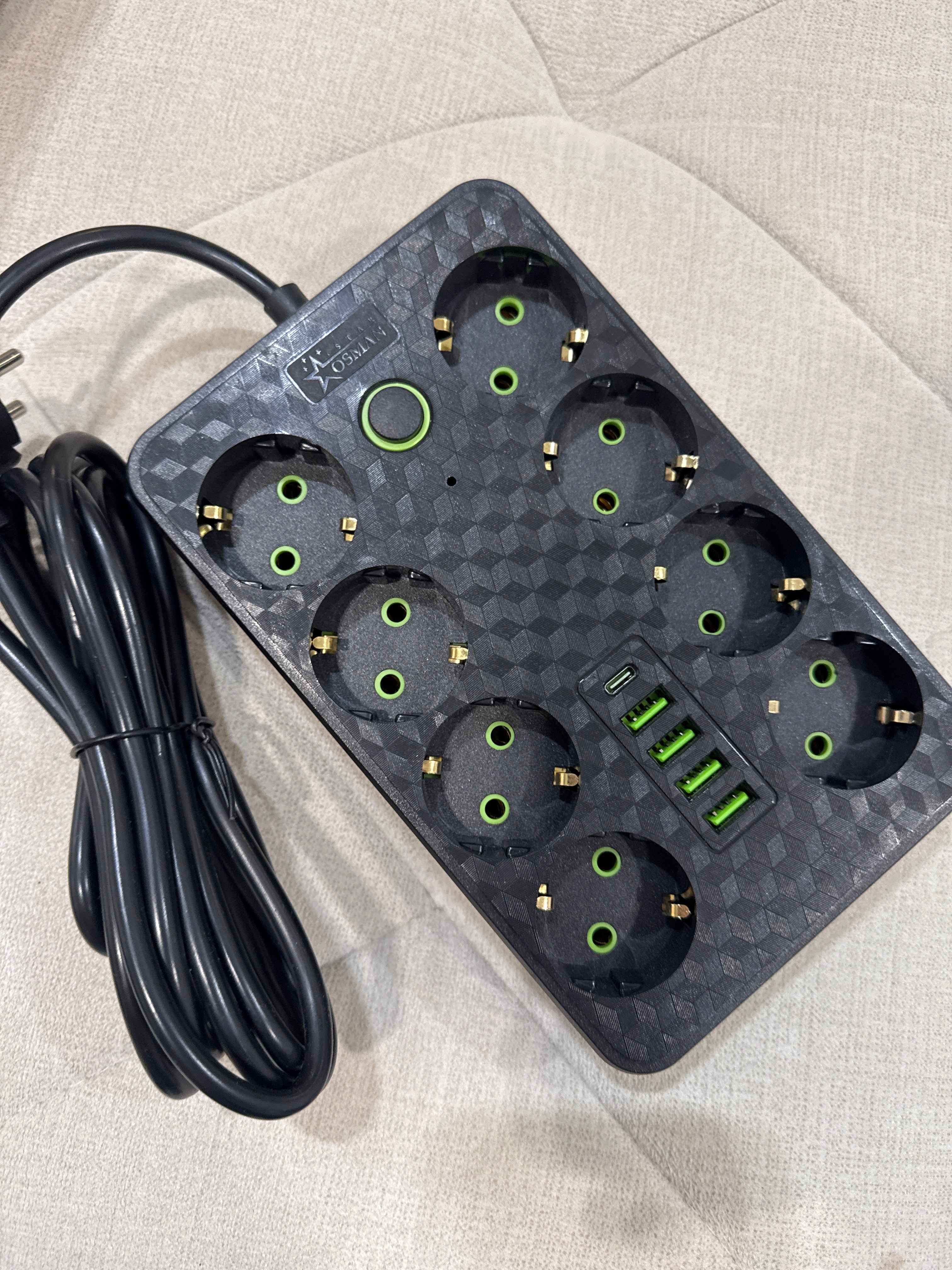 Удлинитель электрический, сетевой фильтр пилот с предохранителем, с USB и Type-C