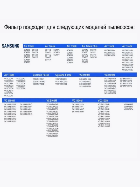 Фильтр HEPA для пылесосов Samsung