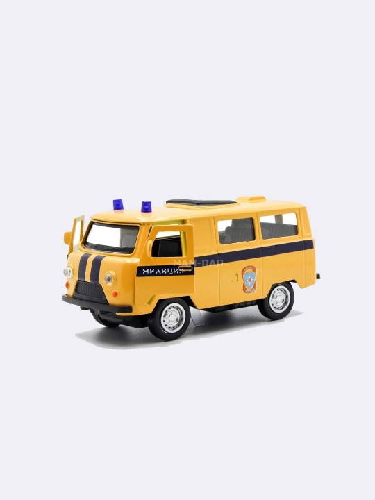 Масштабная модель игрушка металлическая УАЗ Милиция  с эффектами, масштаб 1:43