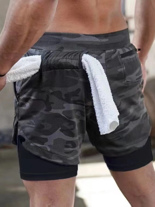 Erkaklar uchun sport shortiklari, paxta va polyester, yugurish va zal uchun