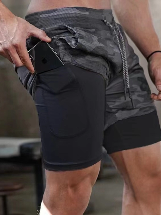 Erkaklar uchun sport shortiklari, paxta va polyester, yugurish va zal uchun