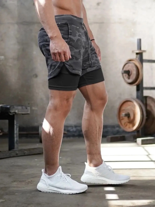 Erkaklar uchun sport shortiklari, paxta va polyester, yugurish va zal uchun