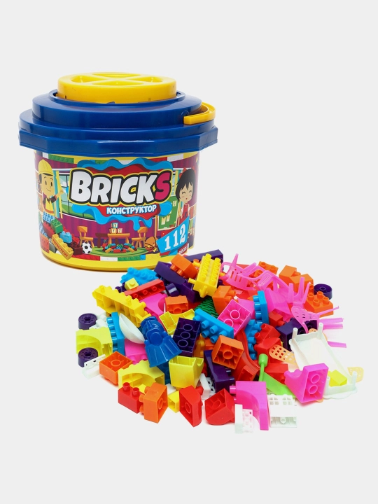 Конструктор детский Bricks в пластиковом ведре, 112 деталей