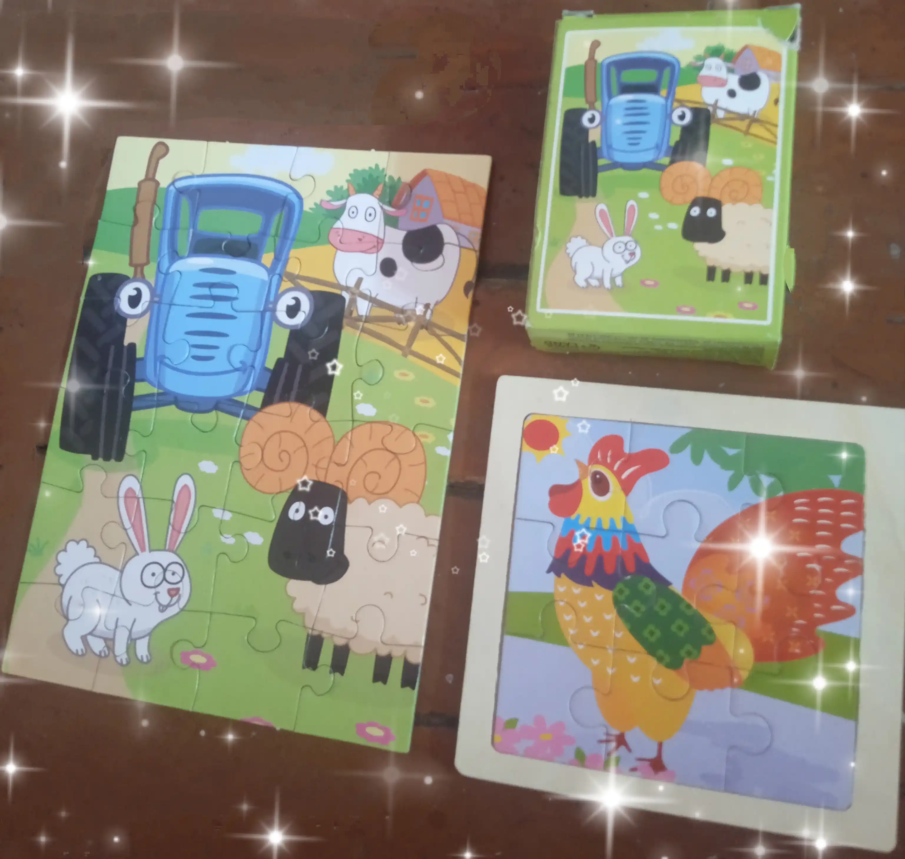 Qalin kartonli bolalar uchun pazlar, ko'k traktor, kuromi, my melody, puzzle time