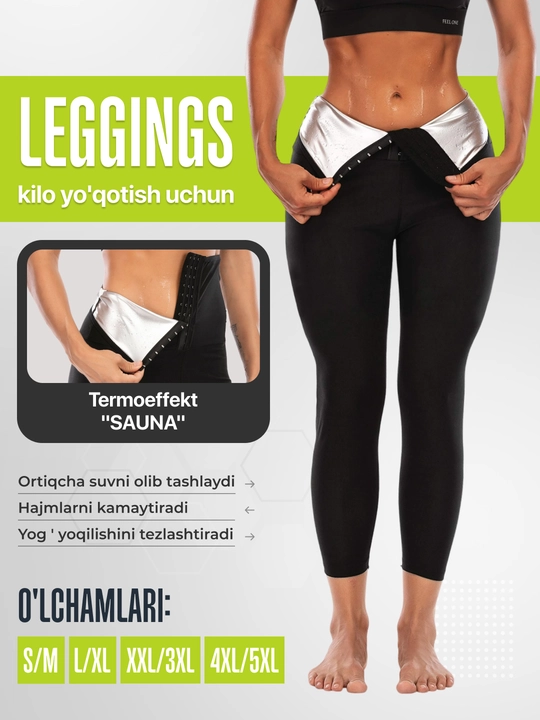 Sauna effektli, vazn yo'qotish uchun leggings shimlari, sport, yog' yoqadigan