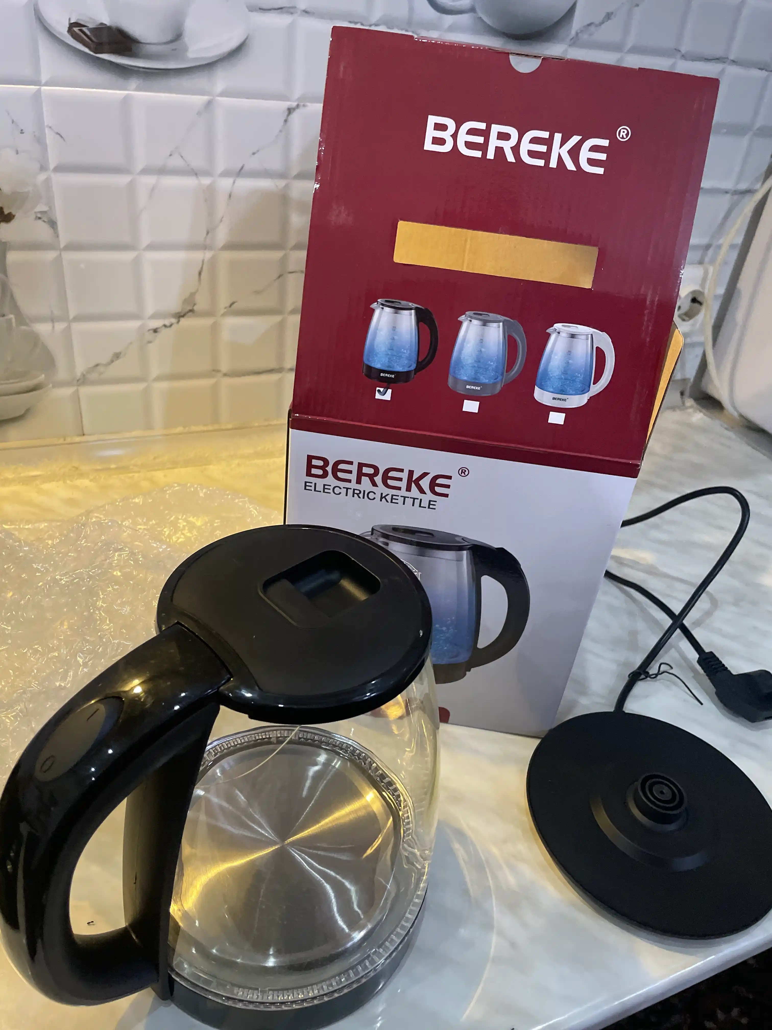 Электрический чайник, с подсветкой, из cтекла, Bereke