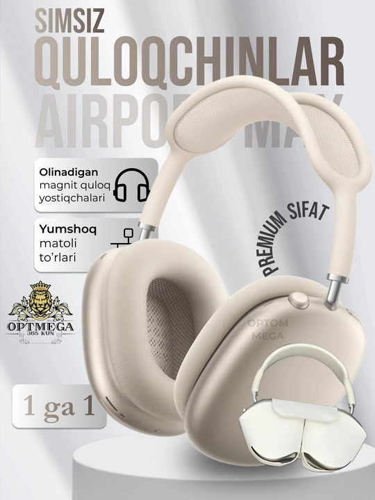 Simsiz quloqchinlar AI Max, 2, 2025 Bluetooth 5.1, to'liq o'lchamli mikrofonli Pods Max