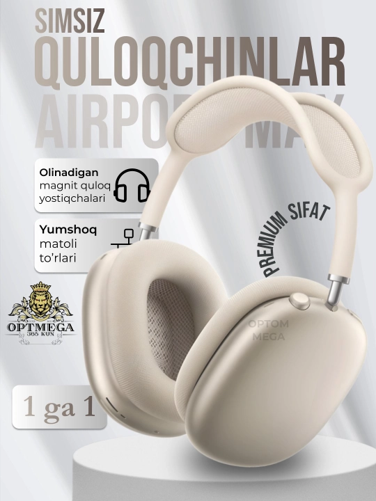 Simsiz quloqchinlar AI Max, 2, 2025 Bluetooth 5.1, to'liq o'lchamli mikrofonli Pods Max