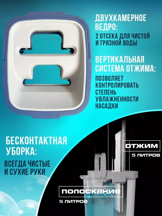 Pol va derazalarni tozalash uchun, chelakli aqlli shvabra